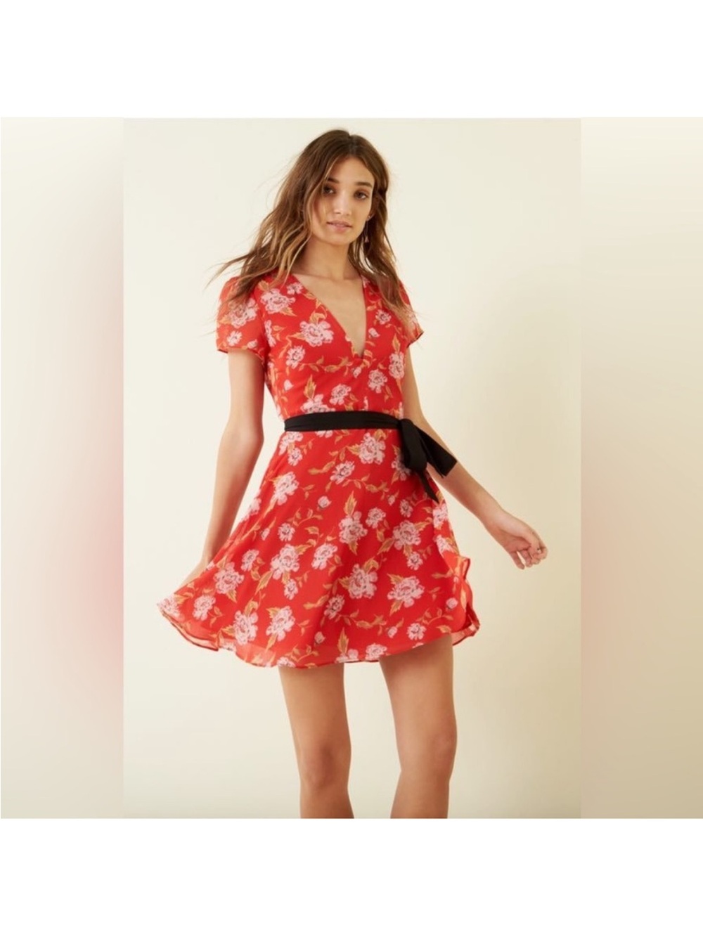 Lovers + Friends Red Floral V-Neck Mini Dress